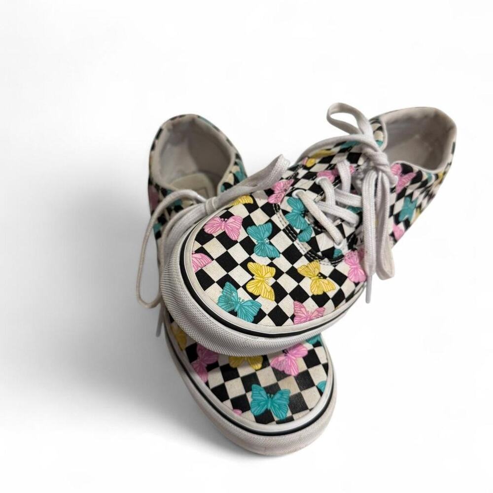 Vans  sneakers with black and white checkerboard and colorful butterflies size 6